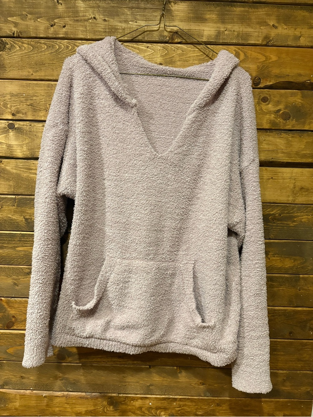 Ptula Cozy Plush V-Neck Hoodie - Light pale pink oversized medium